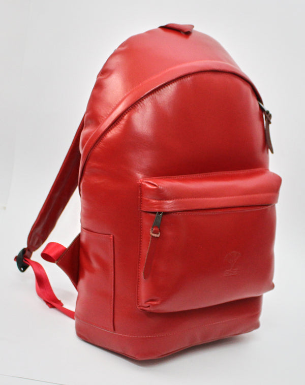 Red Natural Leather Backpack