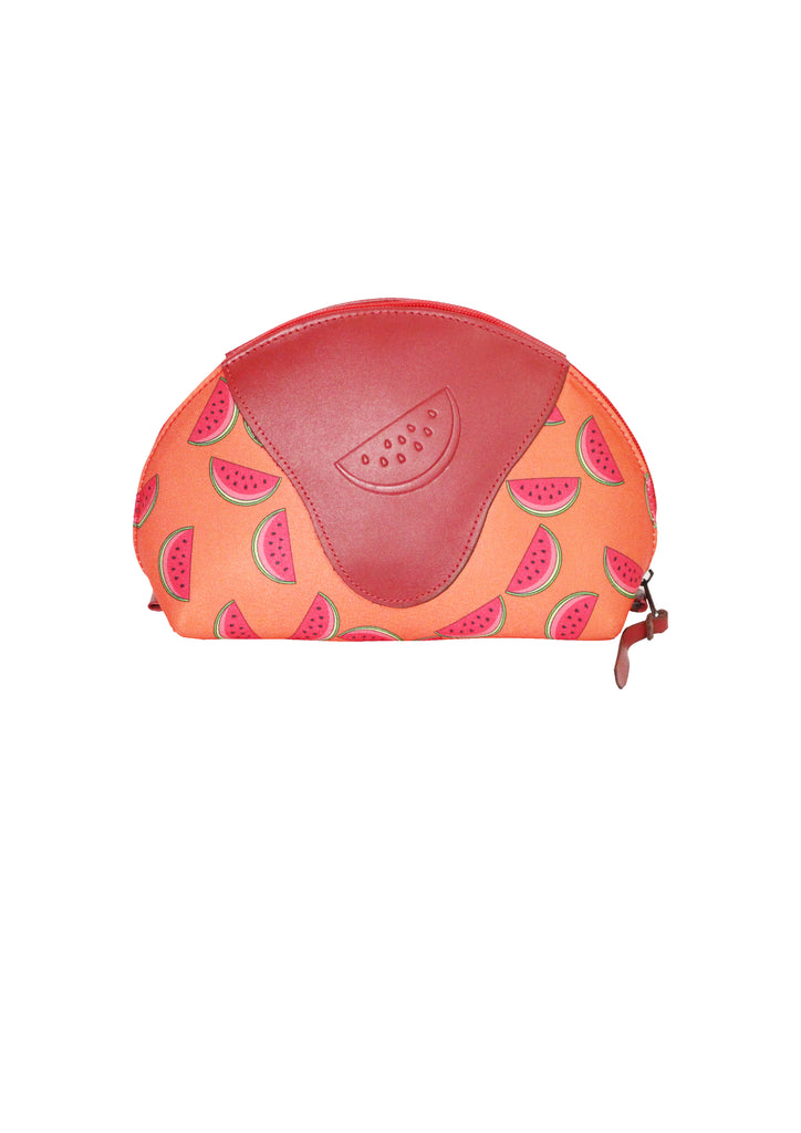 Watermelon Leather x Fabric Makeup Case
